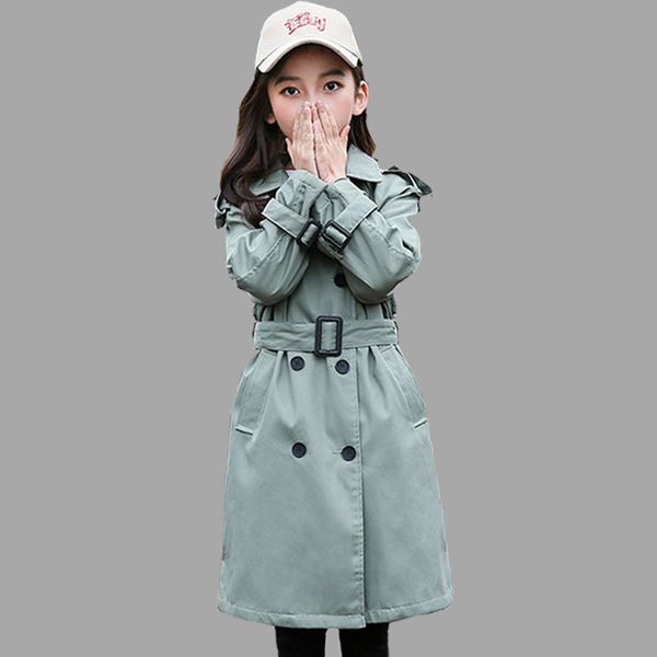 

girls autumn winter outerwear streetwear long coat turn-down-collar coats khaki green baby outerwear kids costume long sleeves, Blue;gray
