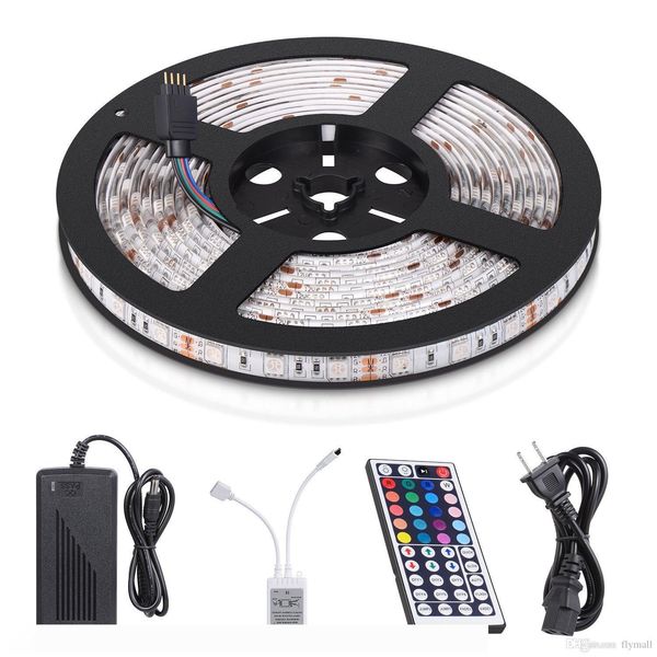 

RGB LED Strip Light 16.4ft 5M 300 LED Rope Waterproof Light Flexible RGB SMD5050 LED Light Strip Kit + 44 Key Remote + 12V 5A Power Supply