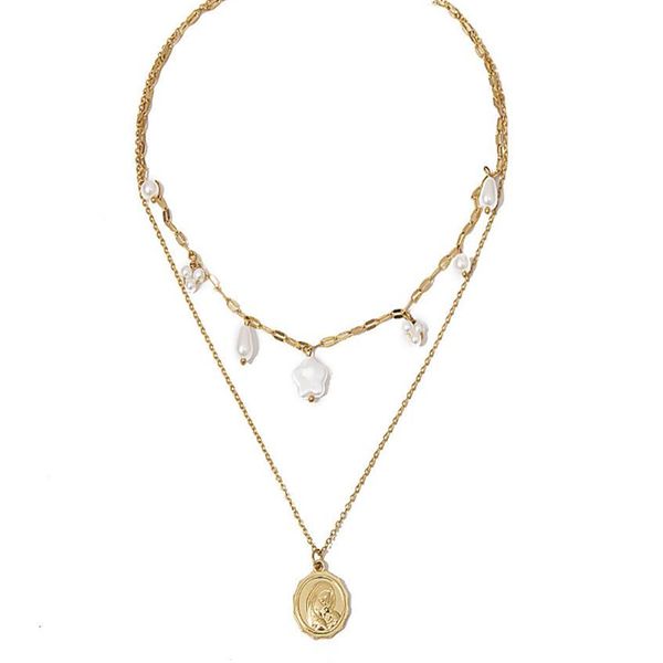 

european and american selling chain pearl double necklace creative retro simple alloy clavicle chain, Silver