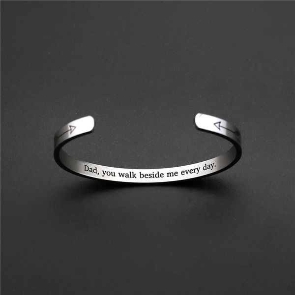 

lettering dad you walk beside me every day father's day gift titanium steel bracelet bracelets wholesale bangle sale, Black