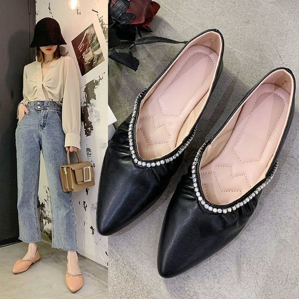 

women's flat shoes, trendy sweet pointed toe flats, boat shoes, Black
