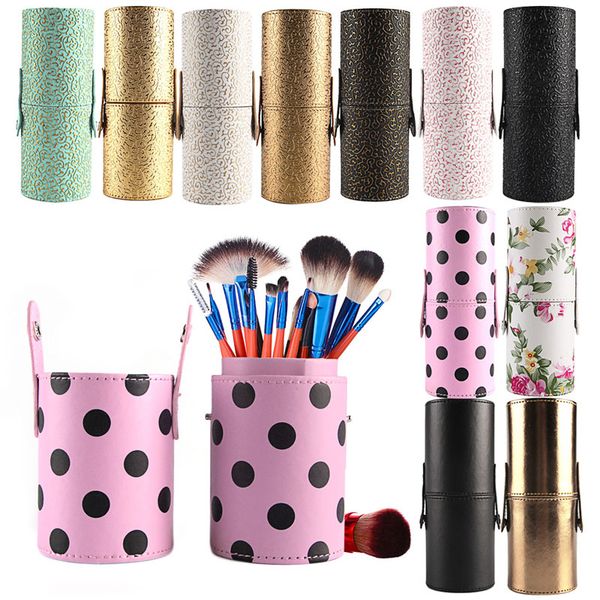 

huamianli 1pc travel leather makeup brush pen storage empty holder cosmetic cup case box pro
