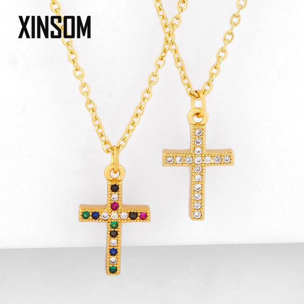 

xinsom classic cross necklace for women girls fashion rainbow cz cross pendant necklace copper jewelry birthday gifts 20xs863, Silver