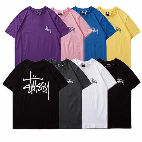 

men's and women's newstussy letter printing short-sleeved t-shirt casual couple loose cotton tee, White;black