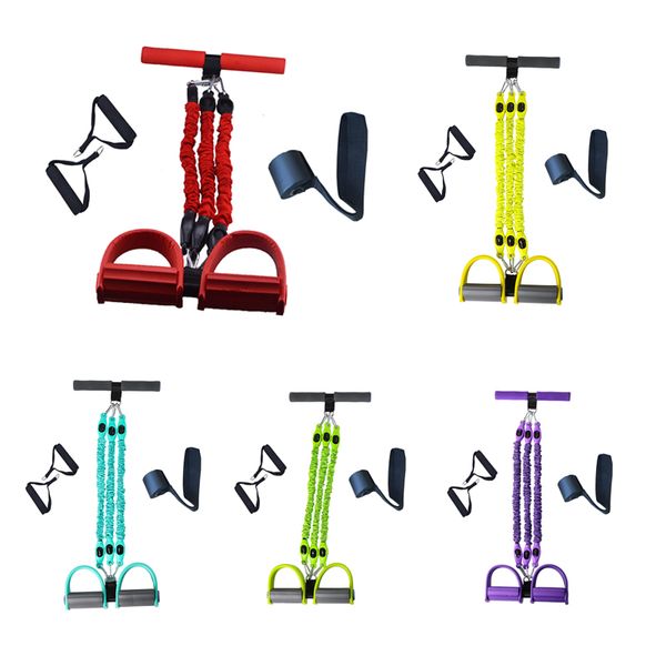 

resistance bands multi-function foot pedal exerciser pull tension rope band fitness latex 3-tube chest arm expansion abdominal trainer