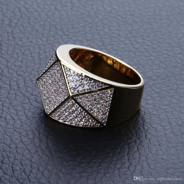 

diamond shaped polygonal men's rings micro zircons dual color hip-hop ring, Silver
