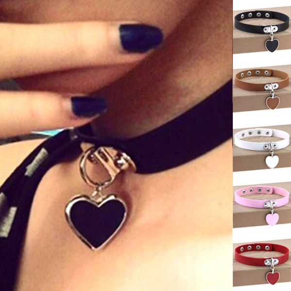 

fashion punk chokers sweet heart necklace pu leather choker necklaces punk goth collar necklace for women jewelry, Golden;silver