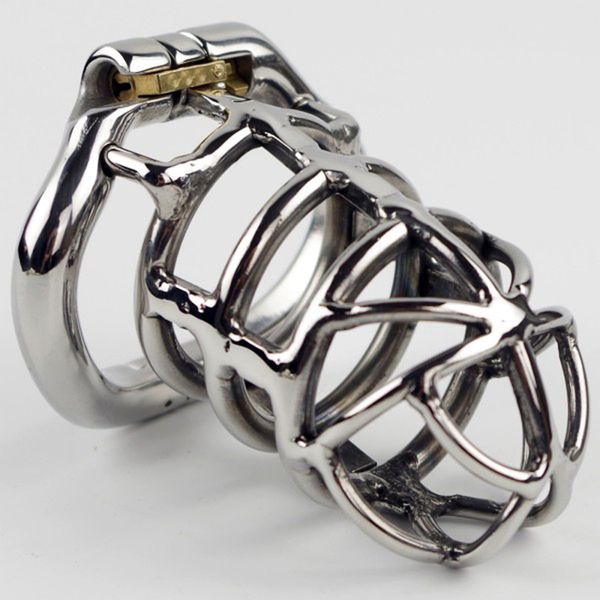 

male dick cage with flexible curved ring steel chastity device lock open mouth snap ring toy for men