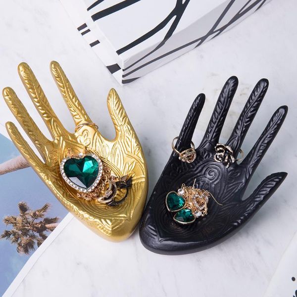 

jewelry necklace earrings rings deer stand display palm shape earring shelf tray resin bracelet necklace jewelry display stand mx200810, Black