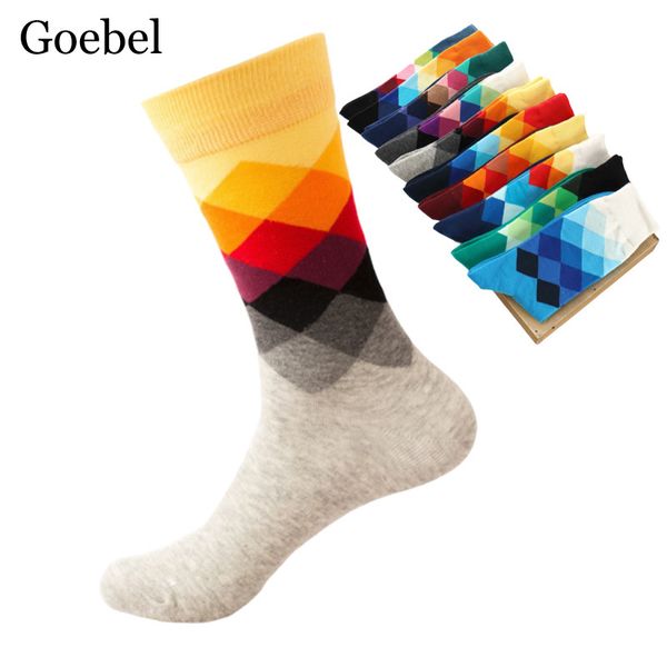 

3pairs/lot=6pieces colorful diamond socks male fashion british style socks cotton man tube casual for men, Black