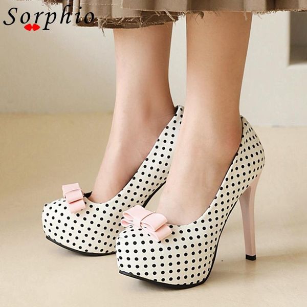 

sorphio new autumn sweet dress butterfly-knot shoes women thin high heels pumps cute polka dot heeled pumps, Black