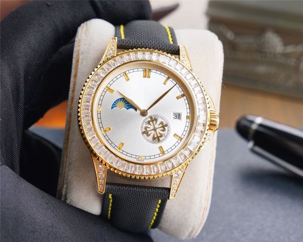 

full men's phase 40mmx10mm watch moon 316l fine steel 2020 drill high-quality movement sapphire glass mirror a casing 8219 watch ncsgq, Slivery;brown