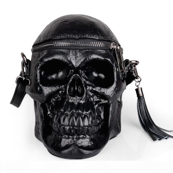 

fashion personality black skull rivet men and women messenger bags pu leather men travel single shoulder bags with zipper