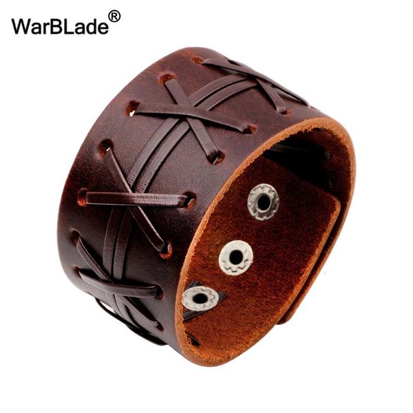 

warblade 2020 new fashion men's genuine leather wide bracelets bangles men wrap bracelet punk cuff wristband for women jewelry, Red;blue