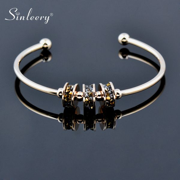 

sinleery charm gorgeous crystal open bangle for women gold silver color beautiful bracelets accessories jewelry sl432 ssp, Black