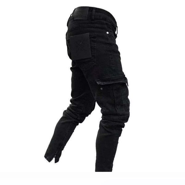 

mens zipper holes designer jeans ripped slim fit represen mens pencil pants hiphop streetstyle male trousers, Blue