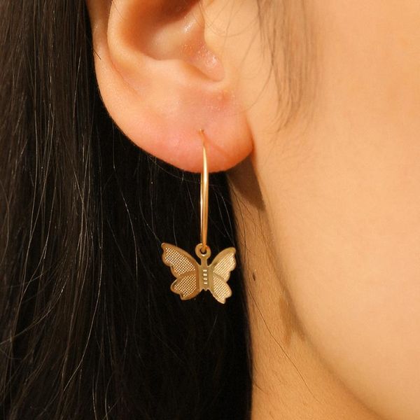 

butterfly earrings for women simple cute korean janpan girls hoop earrings gold color metal kpop clip ear rings jewelry charm, Golden;silver