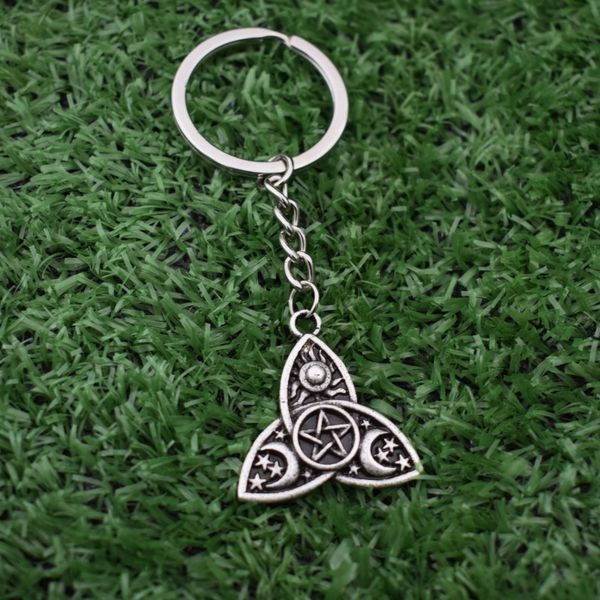 

wiccan triple moon goddess pentagram keychain witch amulet pendant jewelry, Silver