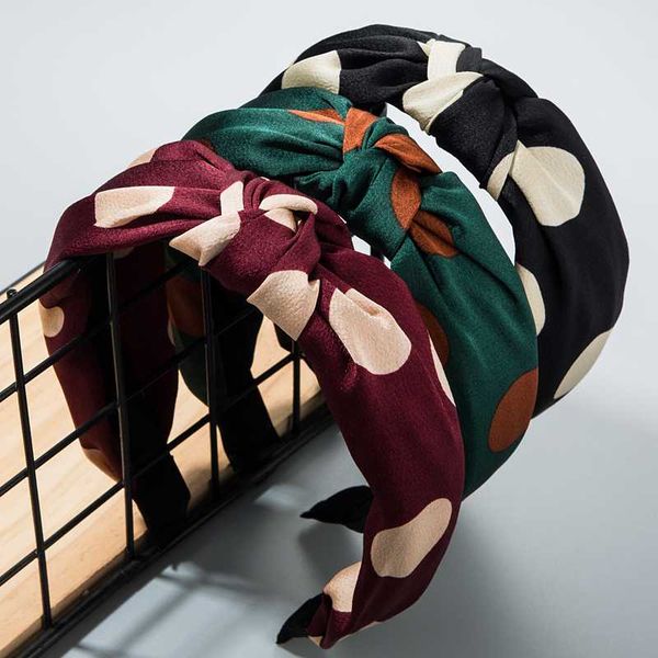 

fashion bowknot wide headband for woman vintage bohemian color fabric big polka dot hair hoop simple sweet girls party hair band