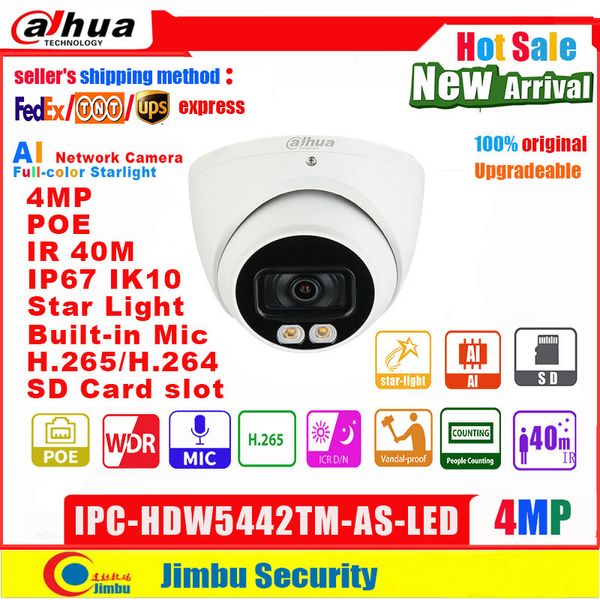 

4MP AI Camera IP Camera IPC-HDW5442TM-AS-LED IR40m Built-in MIC IP67 POE Micro SD memory People counting Smart Detection