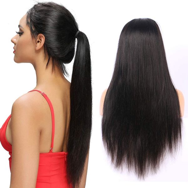 

brazilian 4x4 lace closure wig straight lace front wig remy hair pre plucked straight human hair wigs for women, Black
