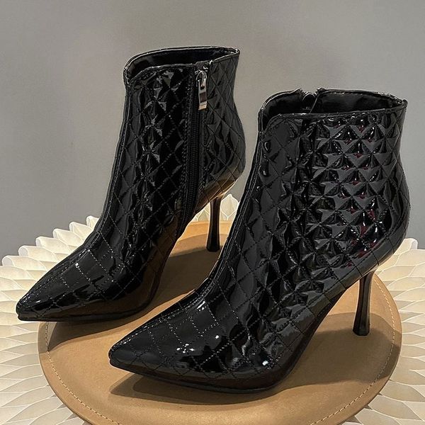 

new autumn winter soft leather women ankle boots high heels riding boots dress party shoes woman buckle female short, Black