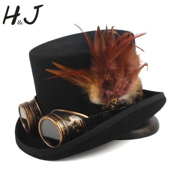 

steampunk hat 4 size wool women men fedora hat handwork gear glasses feather magician cosplay party caps dropshipping, Blue;gray