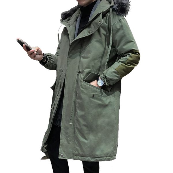 

new winter warm parkas men's long cotton-padded winter coats cotton-padded big fur collar jacket men's x-long parkas, Black