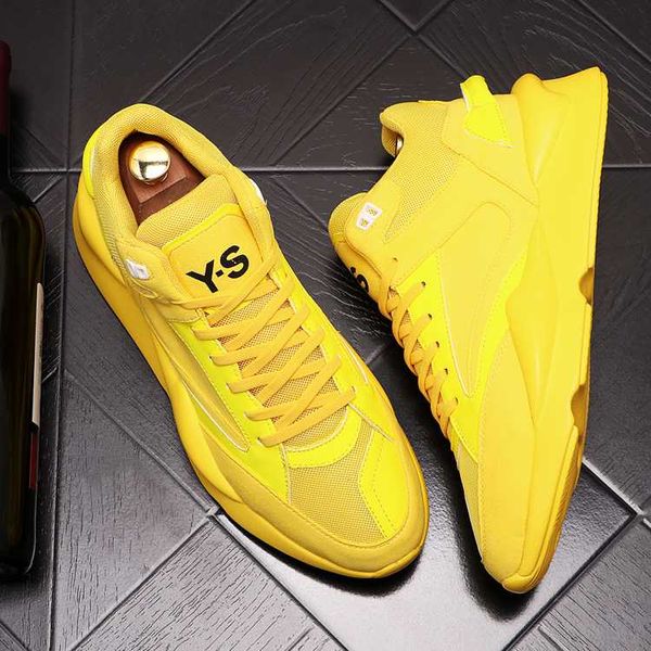 

autumn men's shoes fashion sneakers trend high mensh punk men casual shoes yellow light bottom platform ankle boots, Black