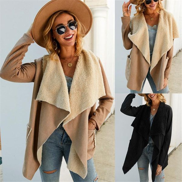 

unique women's turn-down collar long sleeve cardigan coats autumn winter oversized clothes coat patchwork outwear jackets, Black;brown