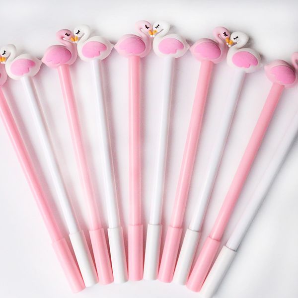 Kawaii Flamingo Swan Gel Pen Black Refill Cue Pink White Pens Office Accessories School поставляется смешным корейским подарком канцелярских товаров