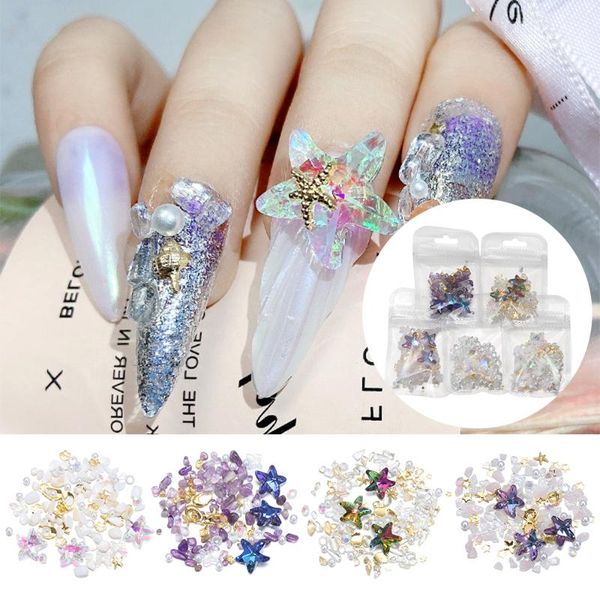 

1 bag 3d holo diy nails art decorations colorful flower butterfly nail crystal mix metal rivets pearls holographic rhinestones, Silver;gold