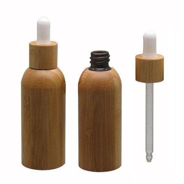 50ml Doğal Bambu Boş Kozmetik Esansiyel Yağı Şişe, Cam Pipet, Makyaj Konteynerler ile Profesyonel Damlalık Şişe