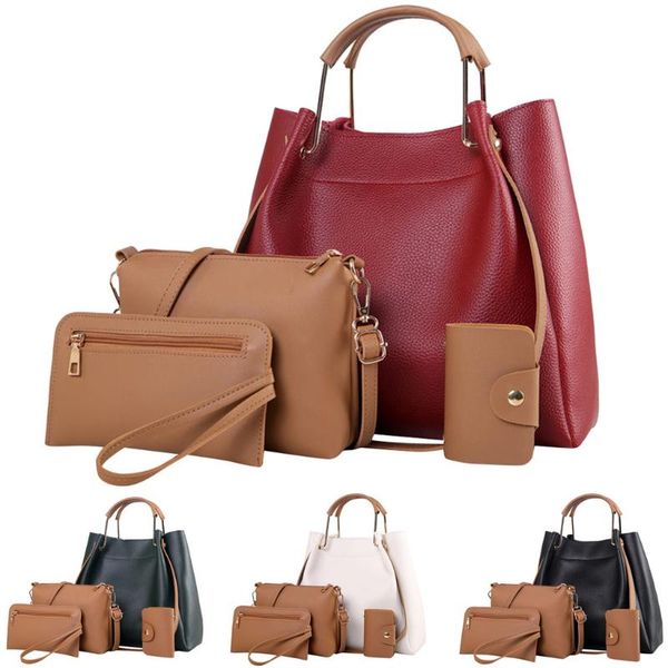 

ocardian handbags women's retro solid color tassel four-piece handbag + messenger bag + clutch coin purse crossbody bags o15