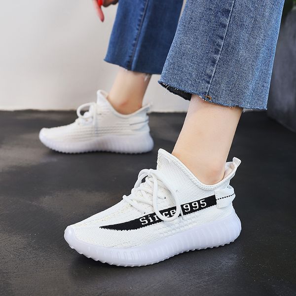 

2020 new coconut shoes women's mid-heel flat shoes reflective mesh breathable soft sole non-slip running women's sneakers, Black