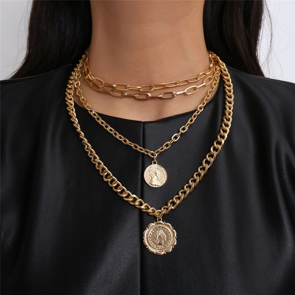 

s1723 fashion jewelry multi layer necklace queen pendant hip hop necklaces, Silver
