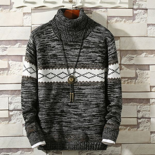 

2020 winter high collar wild long sleeve diamond thickening youth casual men's slim warm sweater, White;black