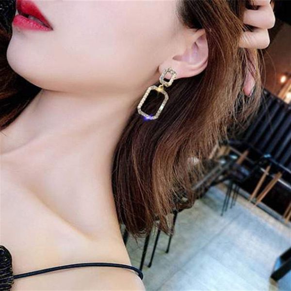 

2020 personality square hollow out imitation pearl hanging dangle fashion earrings prevent allergy exaggerated vintage, Silver