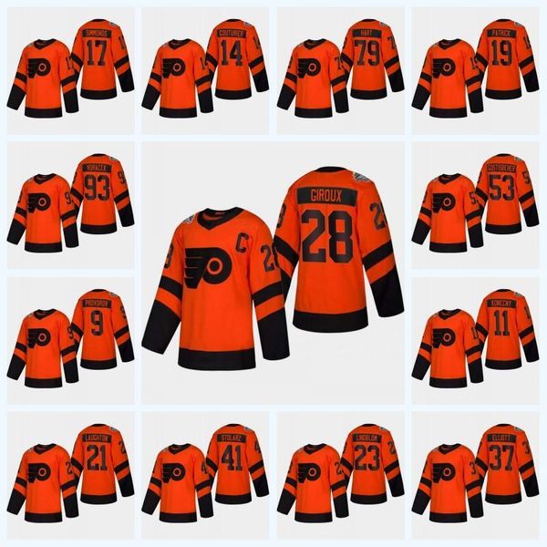 

youth sean couturier philadelphia flyers 2019 stadium series jersey carter hart claude giroux konecny gostisbehere provorov jakub voracek, Black;red