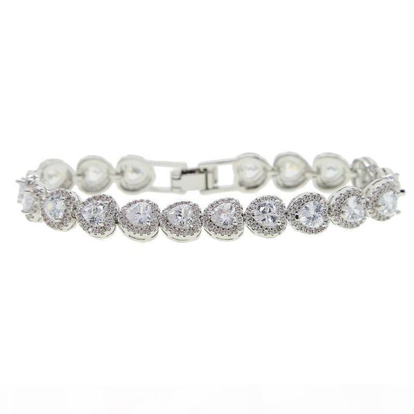 

new iced out cubic zirconia heart tennis bracelet silver color hearts charm cz chain bracelet hip hop jewelry for women, Golden;silver
