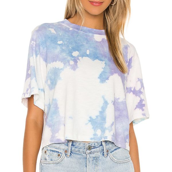 

Fashion Women T-shirt Top Quality Cotton Blend Tie dye Tee for Women Summer Casual T-shirt White Color Size S-2XL