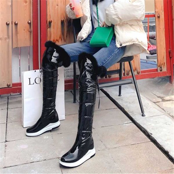 

enplei quality snow boots women winter over the knee boots woman pu leather riding warm long party shoes size 34-43, Black