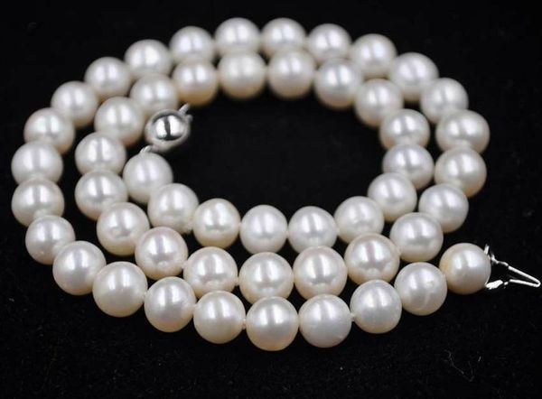 

new 8-9mm near round white real pearl necklace 18" ing, Silver