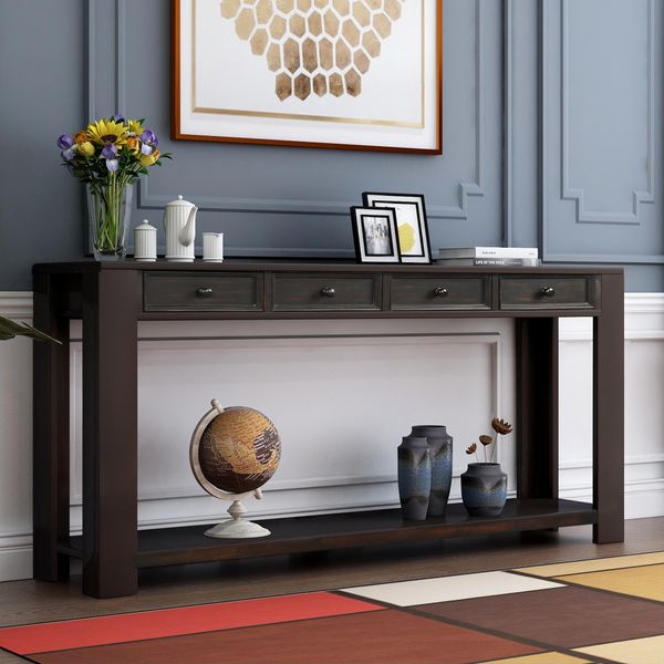 

trexm console table for entryway hallway sofa table with storage drawers and bottom shelf (black) wf189615aab