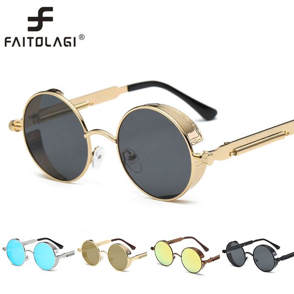 

metal steampunk sunglasses men women retro round metal glasses vintage punk style sun glasses uv400 eyewear, White;black