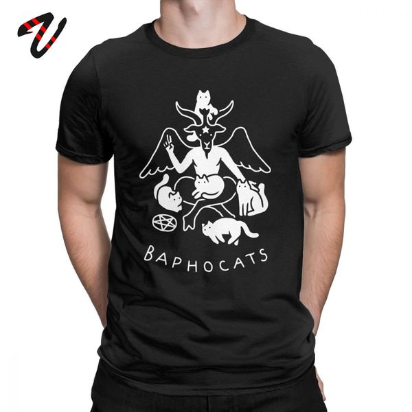 

baphocats t shirt men pure cotton baphomet t-shirt satan demon tees occult goat short sleeve plus size satanic tshirt
