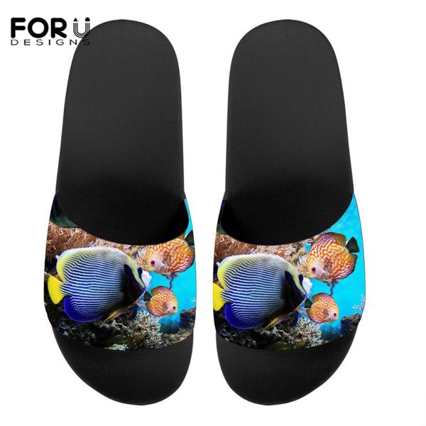 

forudesigns 3d animal fish pattern summer ladies slippers female casual non-slip indoor shoes women's outdoor beach flip flops, Black