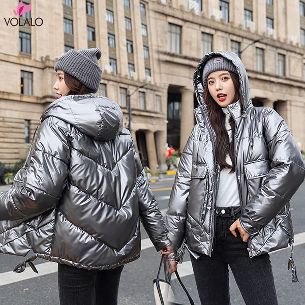

winter women short parkas jackets casual female thicken warm hooded jackets coat windprood shiny big pocket, Black