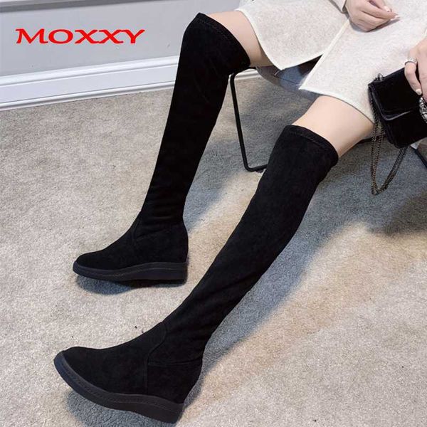 

2020 new overknee boots female winter warm thigh high boots women shoes suede wedge heel long ladies shoes woman, Black