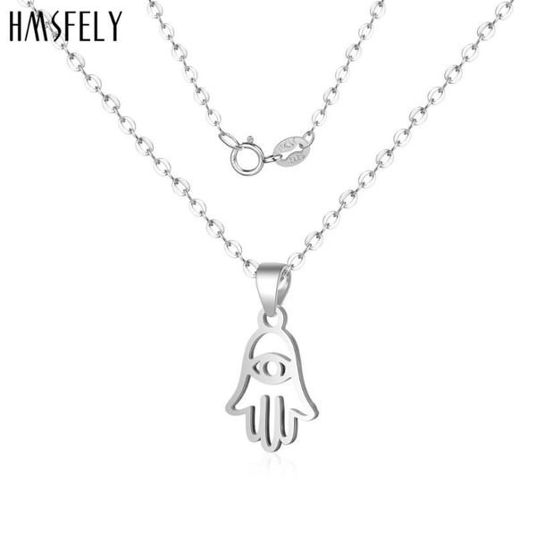 

hmsfely real 925 silver hand of fatima pendant female necklace jewellery for gift luxury women eye shape necklaces jewelry